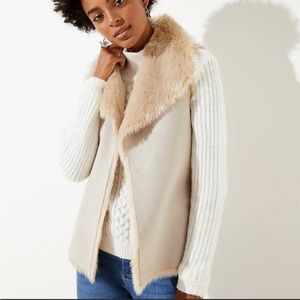 Ann Taylor LOFT Faux Shearling/Faux Fur Vest, Color Tan, Size Large.
